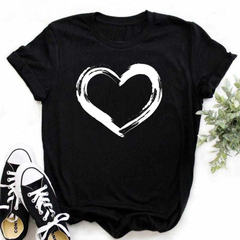 Maycaur New Finger Heart T Shirt Mulheres Tops Coreano Ulzzang Graphic Tees Moda Feminina Camisetas Femininas 90s Meninas Camisa Preta
