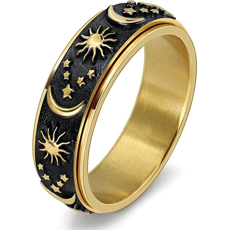 

Звезда Луна Солнце вращающееся кольцо из титановой стали унисекс богемное облегчение тревоги ювелирные аксессуары 6 чёрный/золотой