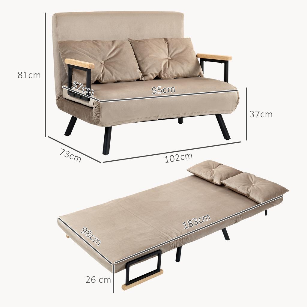 Sleeper Chair, Guest Bed, Wood Armrests, Metal Frame, Up To 120 Kg, 102x73x81cm, Light Brown