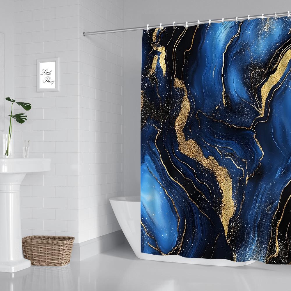 Luxurious Nordic Marble Shower Curtain - Water-Resistant Polyester, Golden Accents, Artistic Bath Decor With Eyelets
