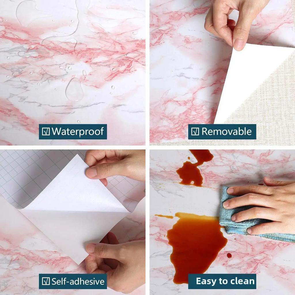 New Pink Marble Wall Cover Self-Adhesive Detachable Water-Repellent Wall Ornament Kitchen Cabinets Desktop Drawers Renovation Film
