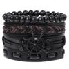 Retro Woven Cowhide Leather Men's Bracelet Set - European & American Handmade DIY Knot