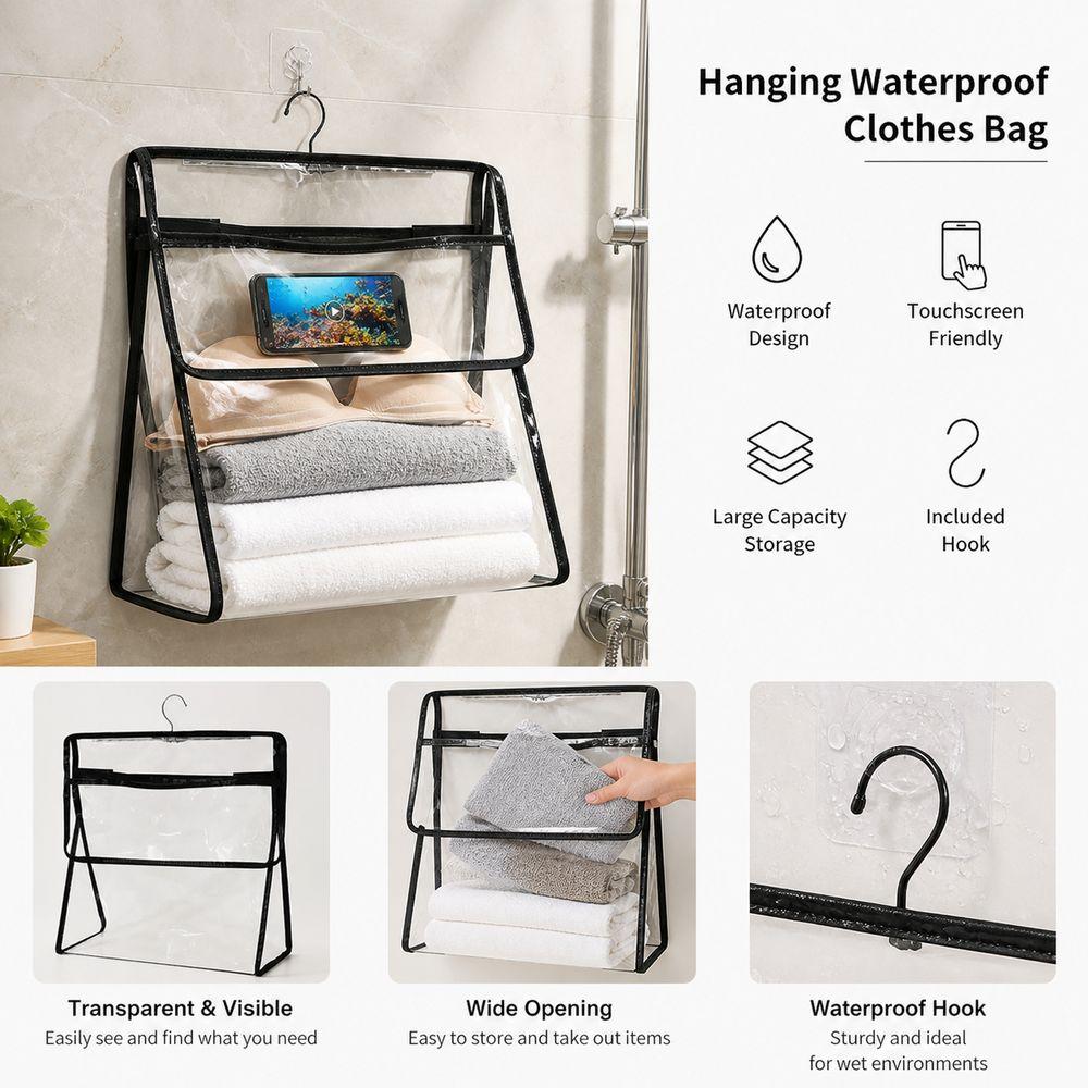 Touchscreen Phone Pocket Hanging Clothes Bag Transparent Garment Bag Shower Essentials