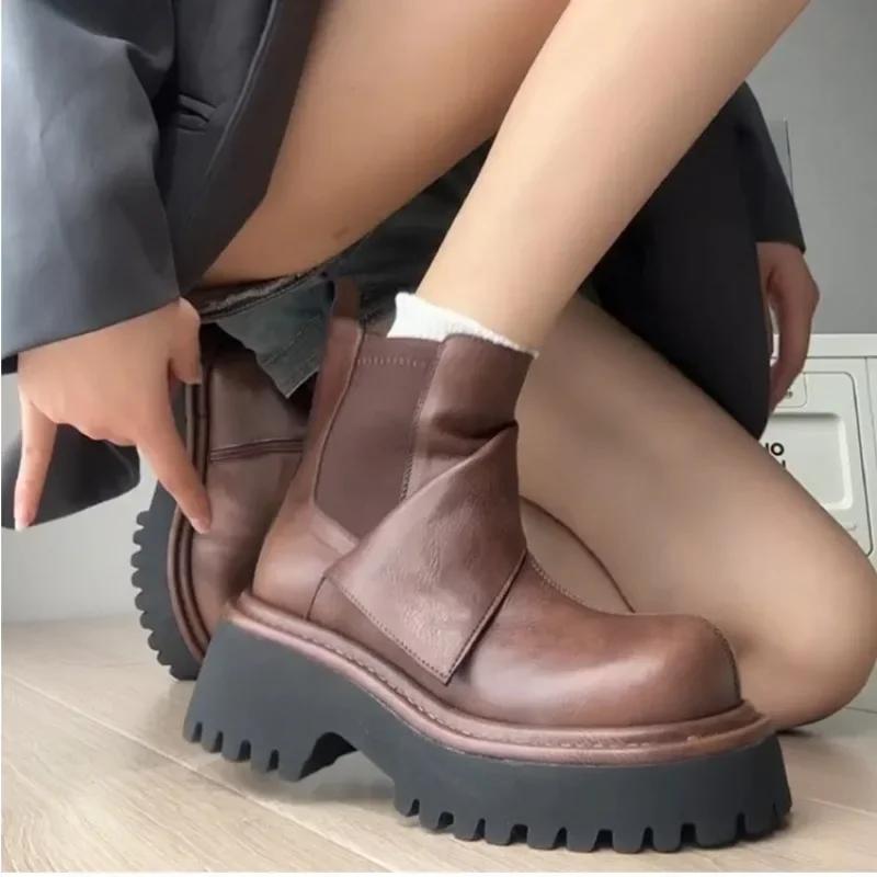 

2024 Hot Sale Shoes Female Ankle Women s Boots Concise Modern Boots Women Round Toe Platform Square Heel Side Zip Shoes Women 35 чёрный
