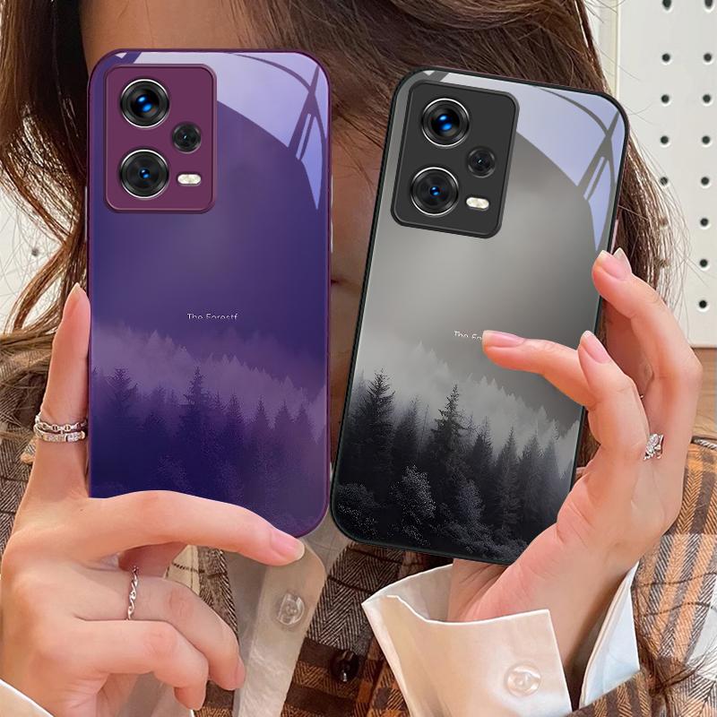 Misty Forest Black Für Xiaomi 14 Ultra 13 Lite Redmi Note 13 11 Pro 12 Plus Poco X6 3 Pro F4 6 GT Gehärtetes Glas Handyhülle
