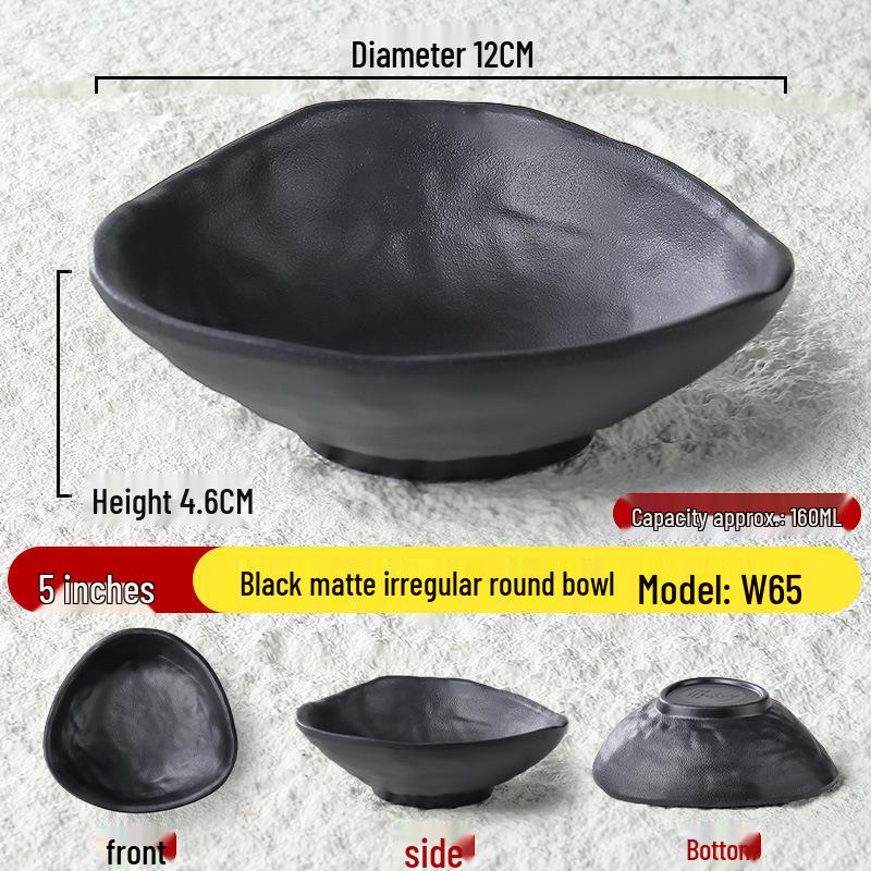 Black Matte Melamine Rice & Dipping Sauce Bowl for Restaurants, Hotels, Hot Pot, and Malatang.
