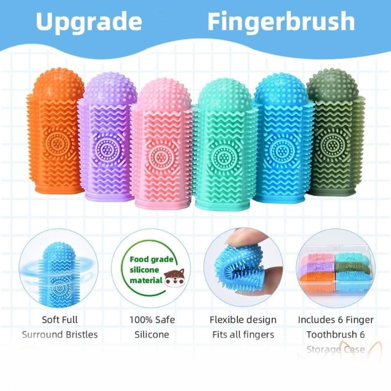 6Pieces Pet Finger Toothbrush for Training Teething Cleaning Dog Toothbrushes Cleaning Massager Dental Care