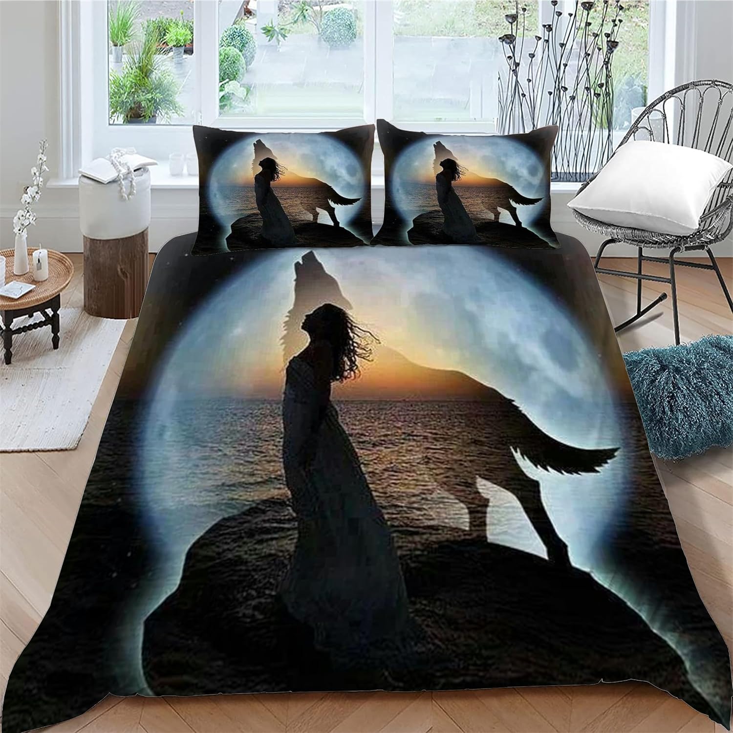 

Personalized Duvet Cover Wolf and Moon or Personalised Photo Bedding Set Custom Photo Ultra Soft Quilt Cover + Pillowcase EU Twin(135x200cm)