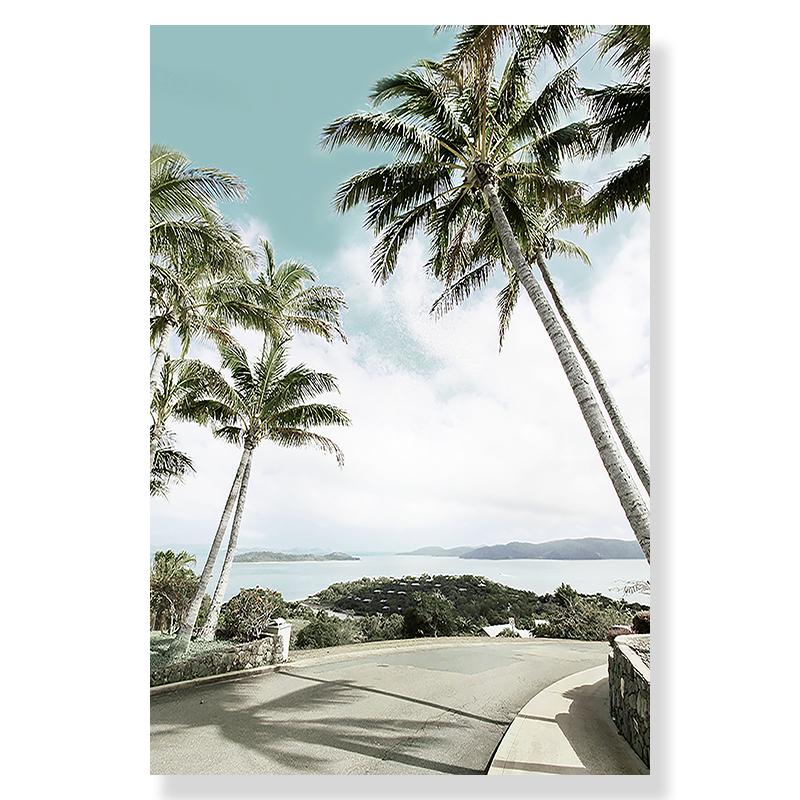 Spiaggia tropicale oceano palma foglie di banano poster su tela vacanza chalet scale stampa immagine estate paesaggio marino casa pittura