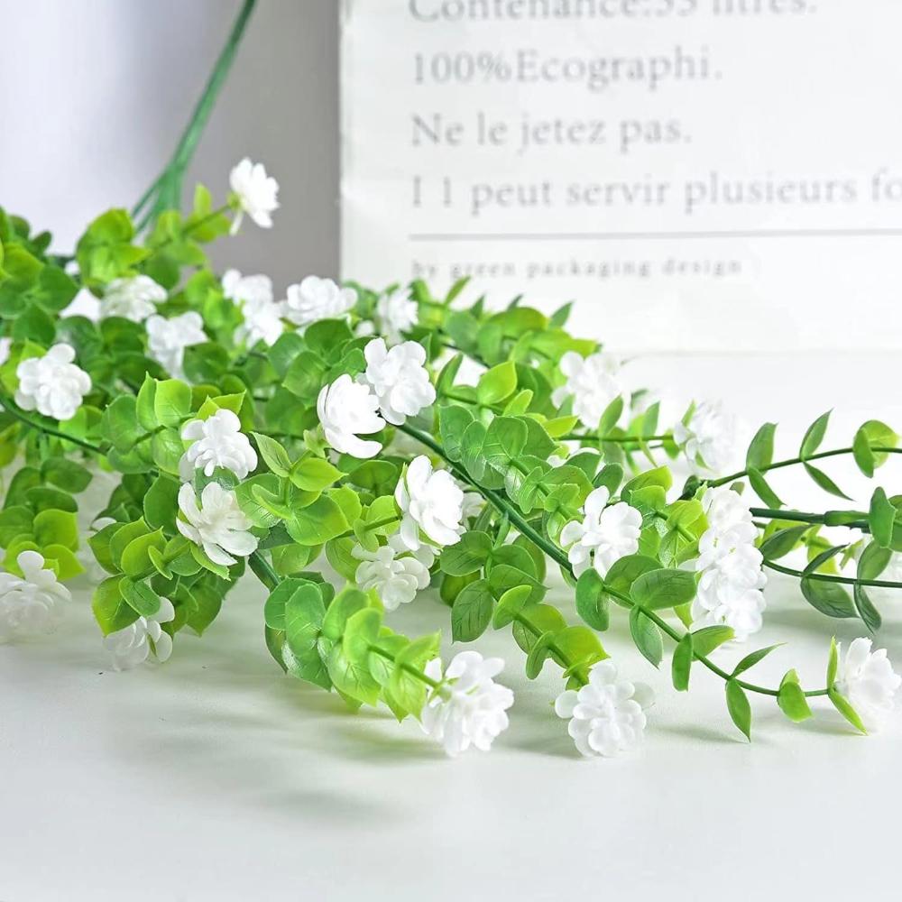 Artificial Hanging Flowers, Fake Eucalyptus Vine Faux Flower Greenery Garland Plastic Plants for Indoor Outdoor Wall Garden Wedding Home Party Decor