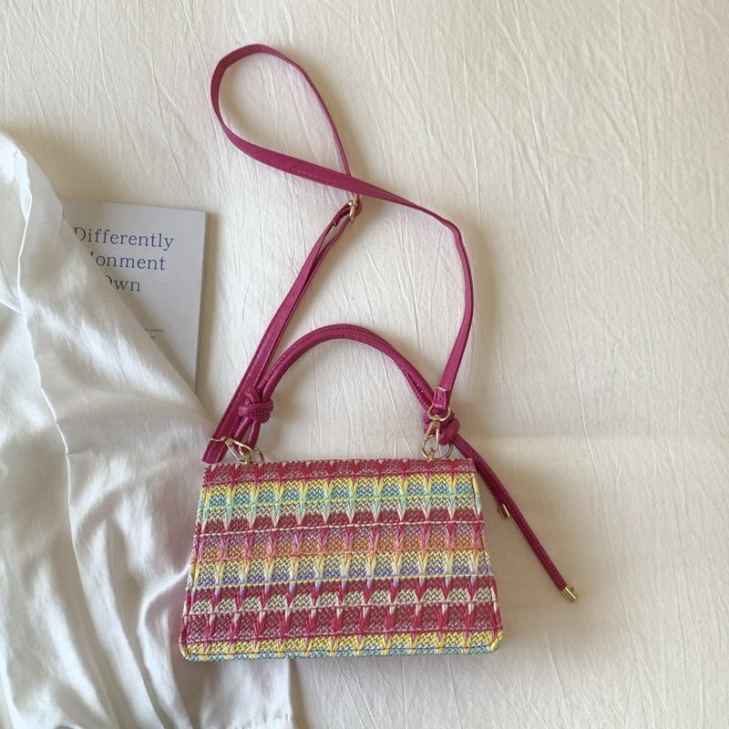 Woven Straw Rainbow Women's Bag 2026 New Chain Party Handbag Stylish Fashion Single Shoulder Bags For Young Lady