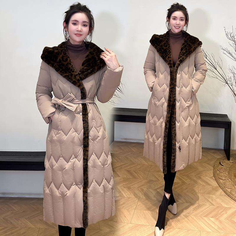 Women's Hooded Leopard Print Fur Collar Cold and Windproof Lightweight Thickened Fluffy Warm Loose High Quality Fabric Casual Sports Cotton Jacket