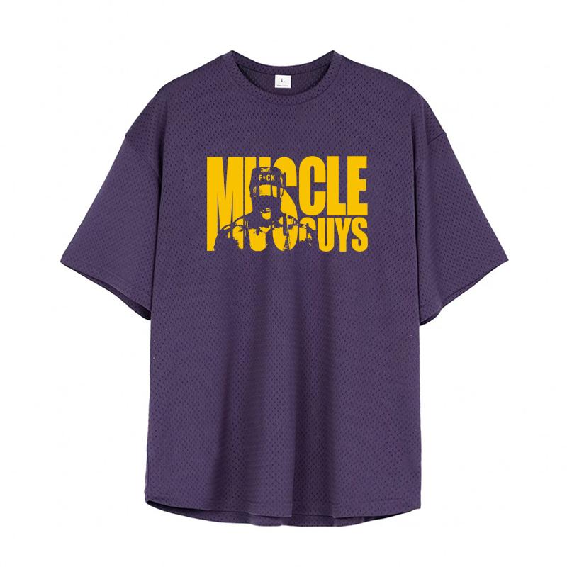 Muscleguys Oversized Loose Running T-Shirts Men Muscleguys Gym Fitness Sports Half Sleeve T Shirt Summer Mesh Quick Dry Breathable Clothing