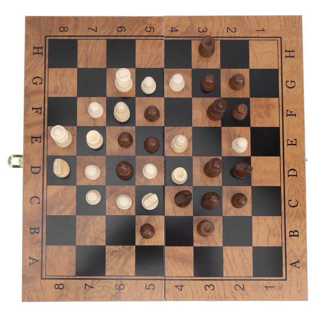3 in 1 MultiFunctional Folding Wooden Chess Checkers Board Game Portable Draughts Set