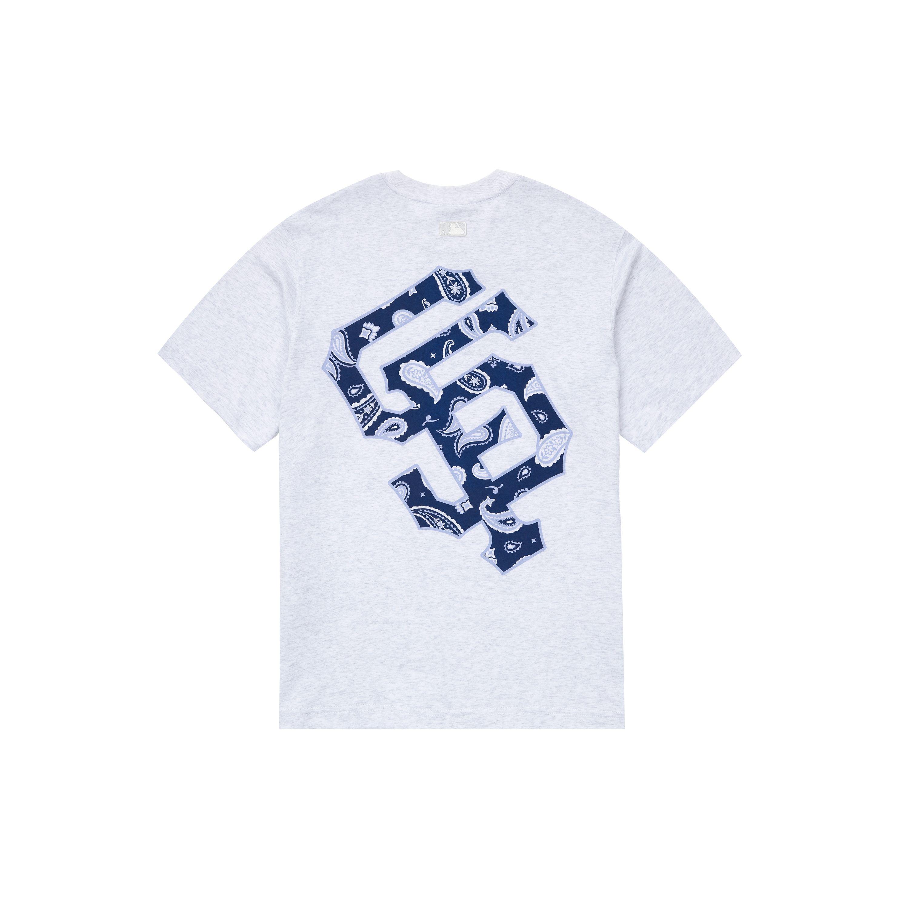 MLB Vintage San Francisco Giants Cashewblüten-Logo Aufdruck Rundhals Kurzarm T-Shirt Unisex T-Shirt Hellgrau 3ATSI0333-14MGL M blue
