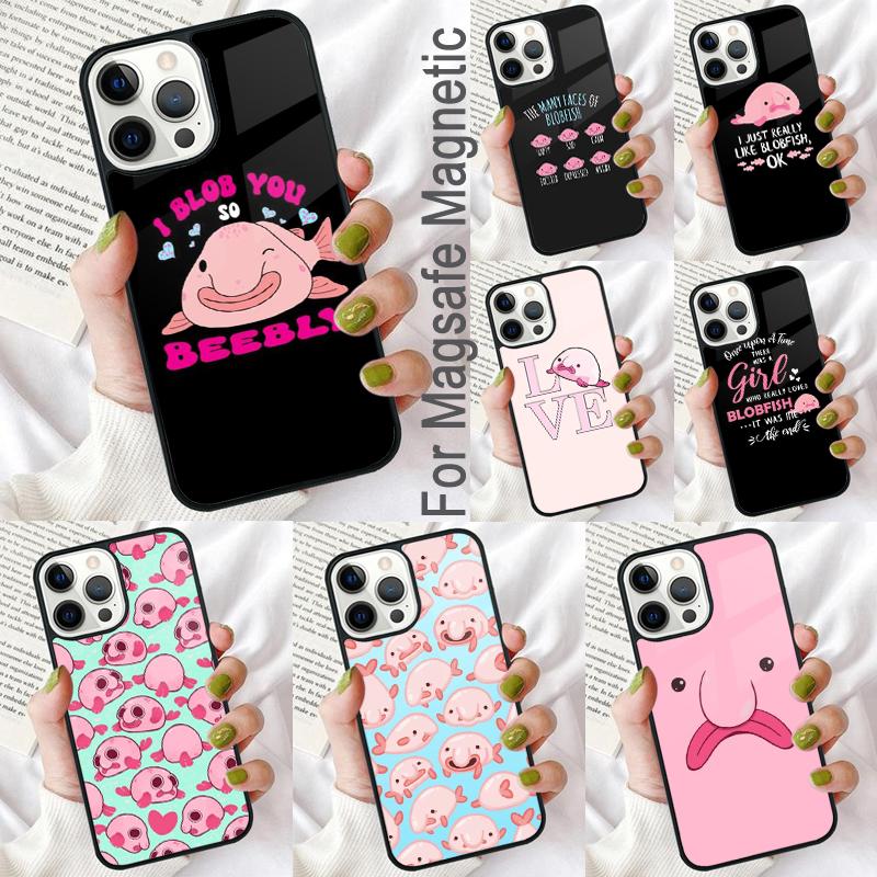 Cute Blobfish Soft Phone Case for iPhone 17 Air 16e Pro max 15 Pro 13 14 Plus 11 12 MagSafe Magnetic Coque