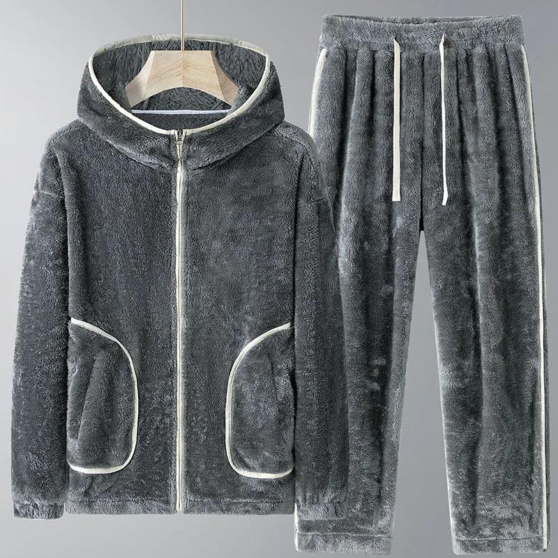 Winter Men's Hoodie Sets Thick Fleece Wind Cold Protection Warm Fashionable Casual Two Piece Set