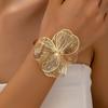 Vintage Metal Brushed Bangle Elegant Open Floral Arm Cuff Bohemian Hollowed Flower Bracelet  Women
