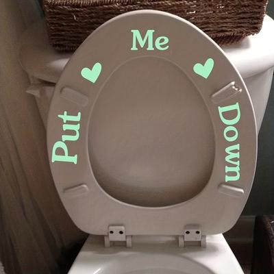 1pc Funny Toilet Seat Sticker - Fluorescent Glow-in-the-Dark Vinyl Decal with "Me Put Down" Humorous Reminder, Hearts & Stars Design