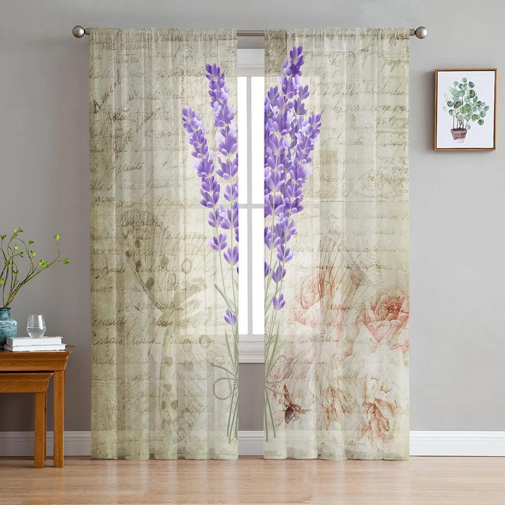 Lavendel Ähre Vintage Tüll Vorhänge für Wohnzimmer Chiffon Voile Sheer Fenster Vorhang für Schlafzimmer