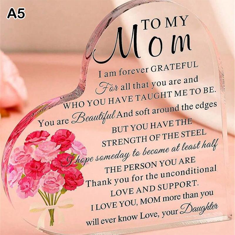 Mom Acrylic Heart Sign Mother'S Day Plaque Ornament Grateful Gift Desk/Table Decor For Mom Holiday Mother Birthday