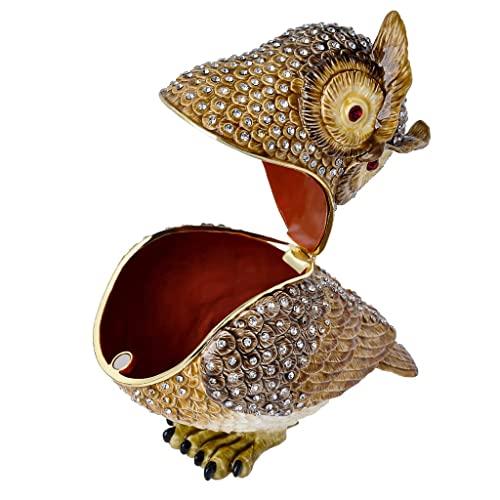 FJ FENGZHIJIE Owl Jewelry Box, Crystal-Decorated Enamel Trinket Box with Gold-Plated Frame, Decorative Animal Storage Case for Rings and Earrings
