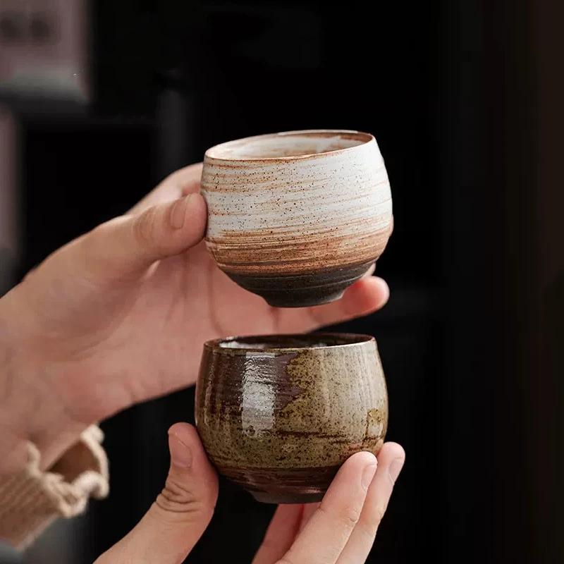 Japanese Style Handmade Rough Ceramic Teacup Kung Fu Teaware Accessories Vintage Stoneware Tea Cup Ancient Single Cups