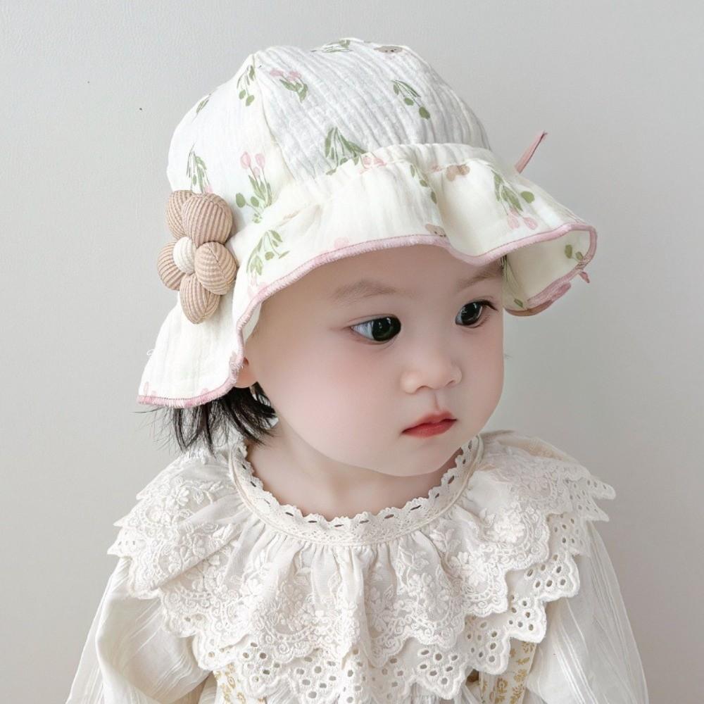 Thin Baby Girl Bucket Hat Sweet Flower Kids Outdoor Sunscreen Hat Cute Panama Fisherman Cap
