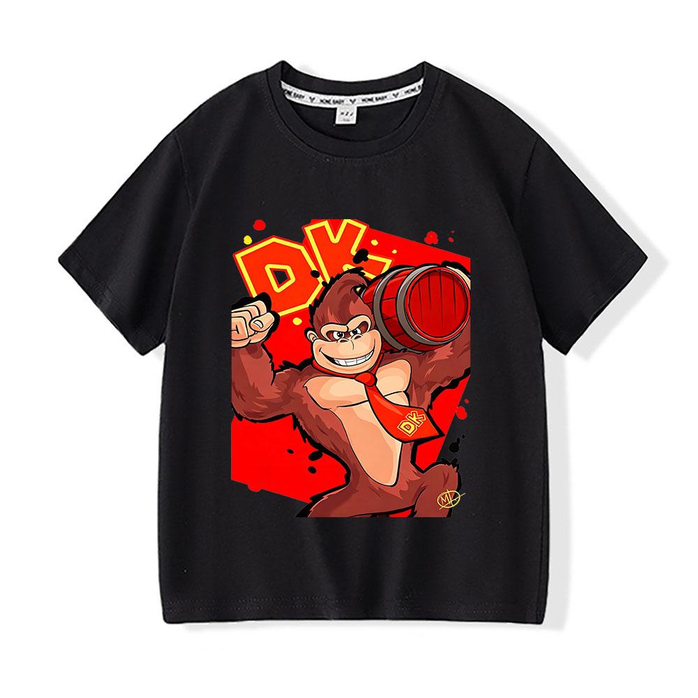 Donkey Kong Bananza 100% Cotton Children s T-shirt Cartoon Print Tees 2-12Y Cool Boys Girls Short Sleeve O-neck Kids Tops Summer 100 чёрный
