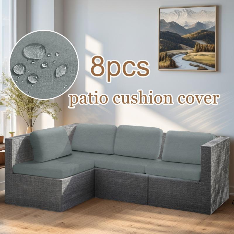 8Pcs/set Elastic Waterproof Sun-proof Sofa Cushion Cover Solid Color Milk Silk Outdoor Garden Sofa Slipcover Protective Cover