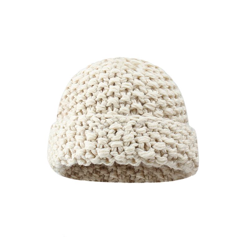 Color versatile thick thread knitted pineapple pattern wool hat women's autumn and winter thickened warm face small knitted hat