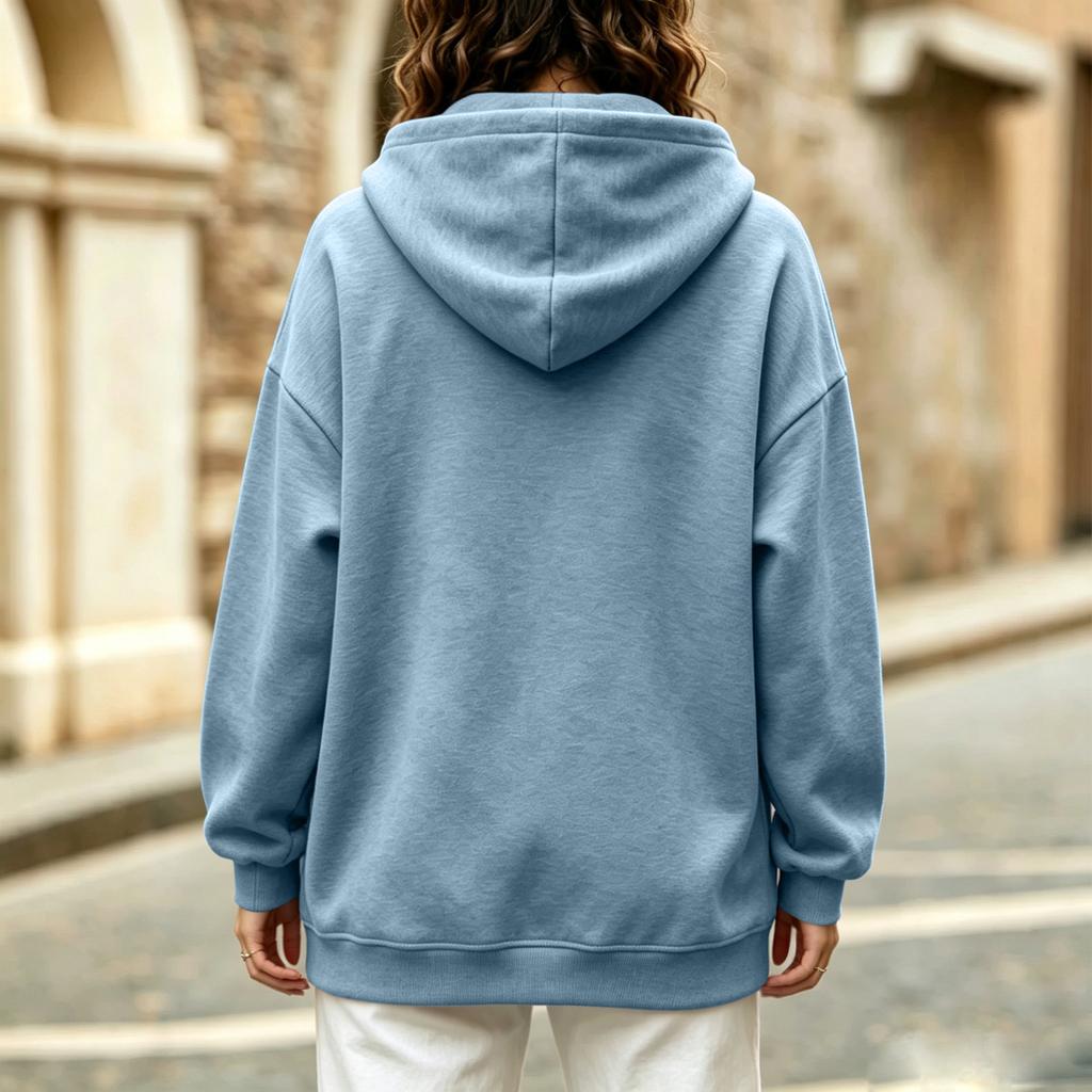 Felpa da donna casual con cappuccio e scollo a V, vestibilità larga
