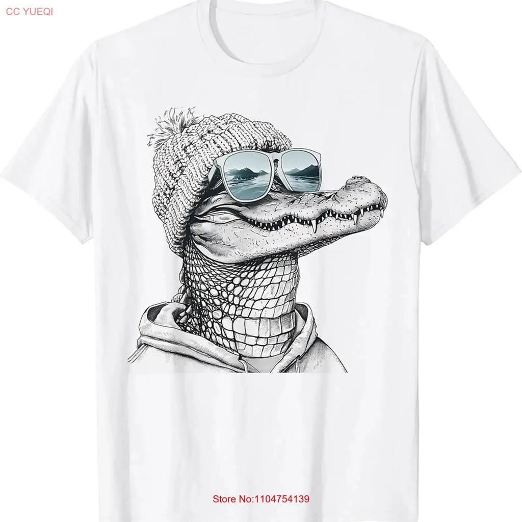 Alligator Krokodil Sonnenbrille Retro Vintage Chill Cool T-Shirt vintage Gewaschen Grafik Bequem Mann Lässig Weich Leicht