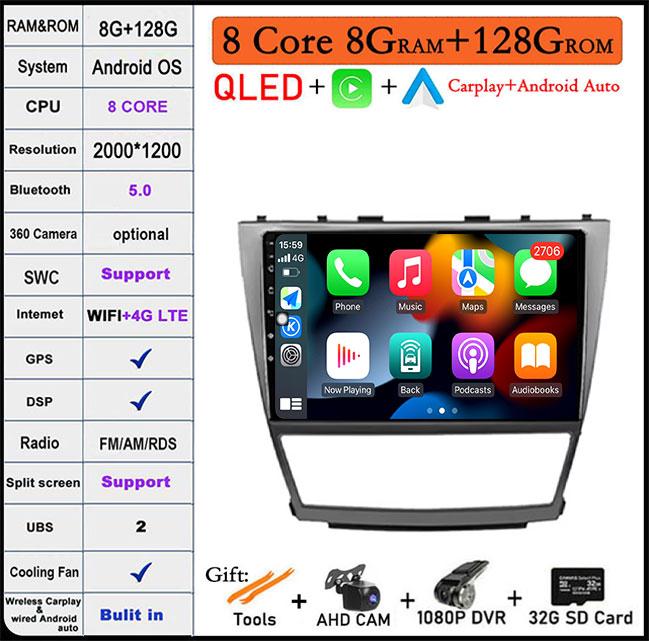 DSP 10 Inch For Toyota Camry 40 2007-2011 IPS/QLED Screen Car Radio Android 14 Autoradio Multimedia Video Navigation GPS