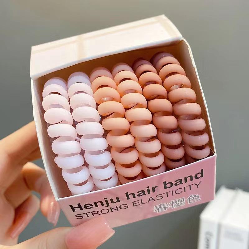 6Pcs/Set Fashion Matt Solid Telephone Wire Elastic Hair Band Frosted Spiral Cord Rubber Band Hair Tie Stretch Head Band Gum