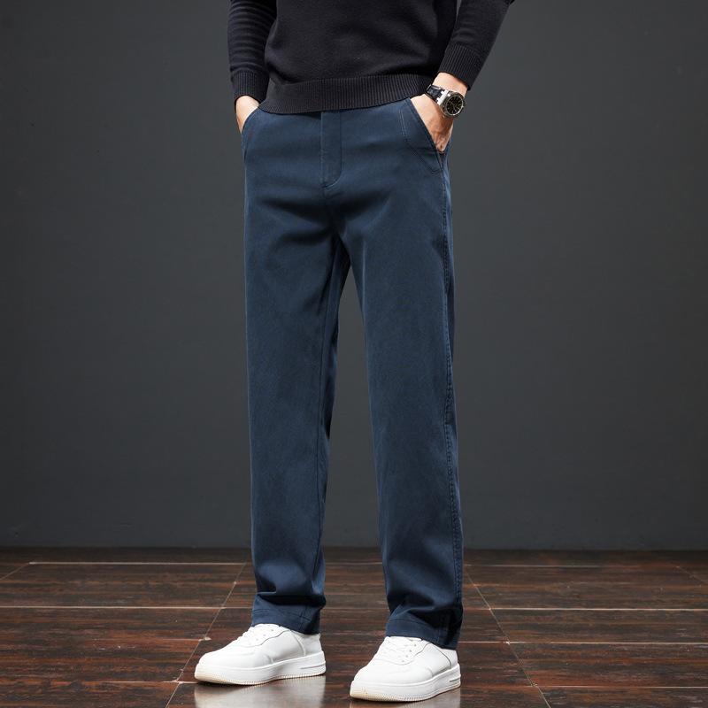 New men's casual pants loose straight versatile business pants trendy velvet thick long pants