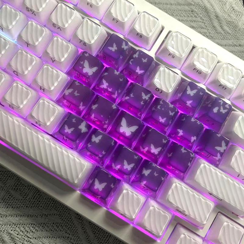 Heart-Shaped Ceramic Feel Keycap Set: Side-Engraved, Original Height, Dye-Sublimated PBT, 21 Keys, Fits Wooting Night.