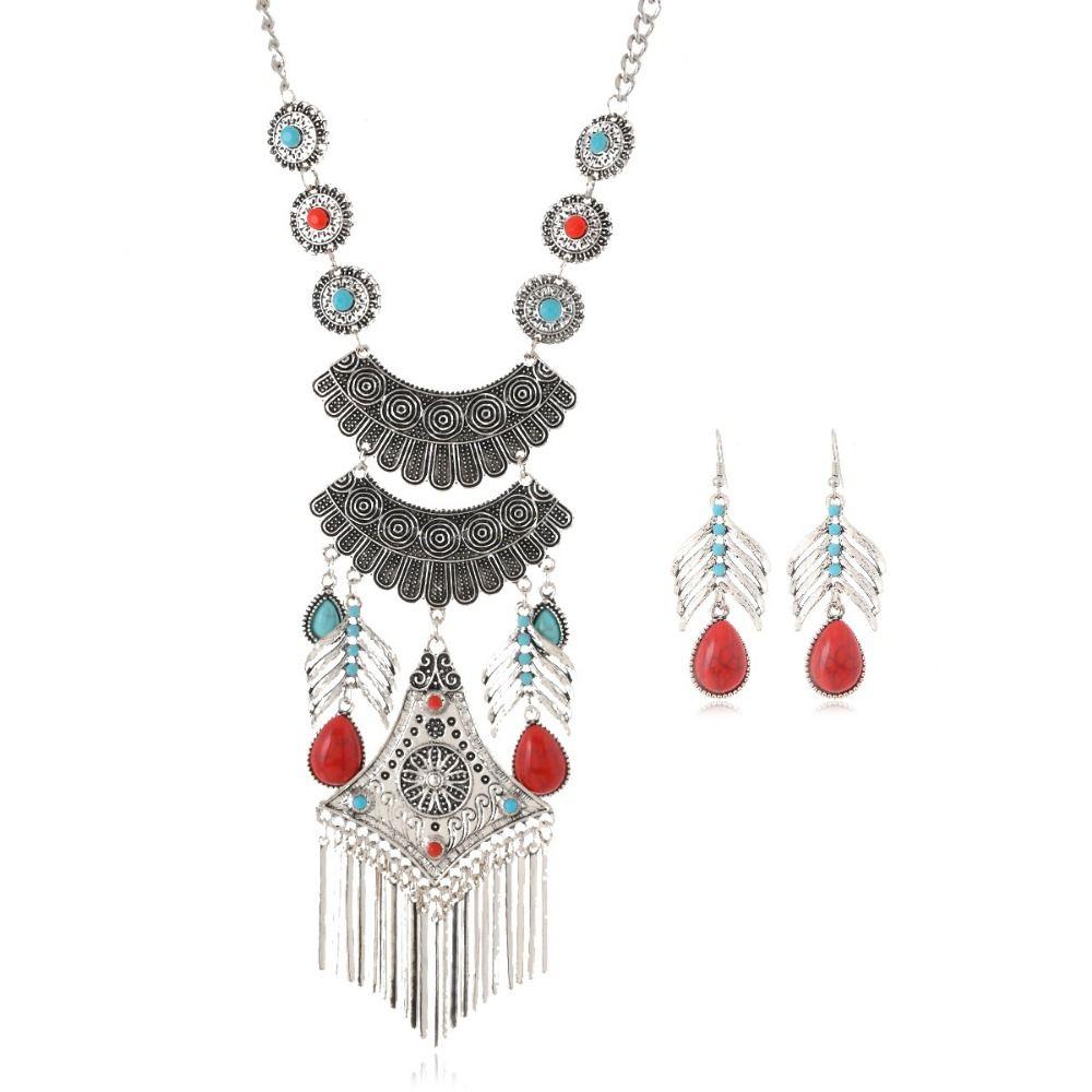 Imitation Turquoise Ethnic Style Jewelry Set Exaggerated Neck Jewelry Women