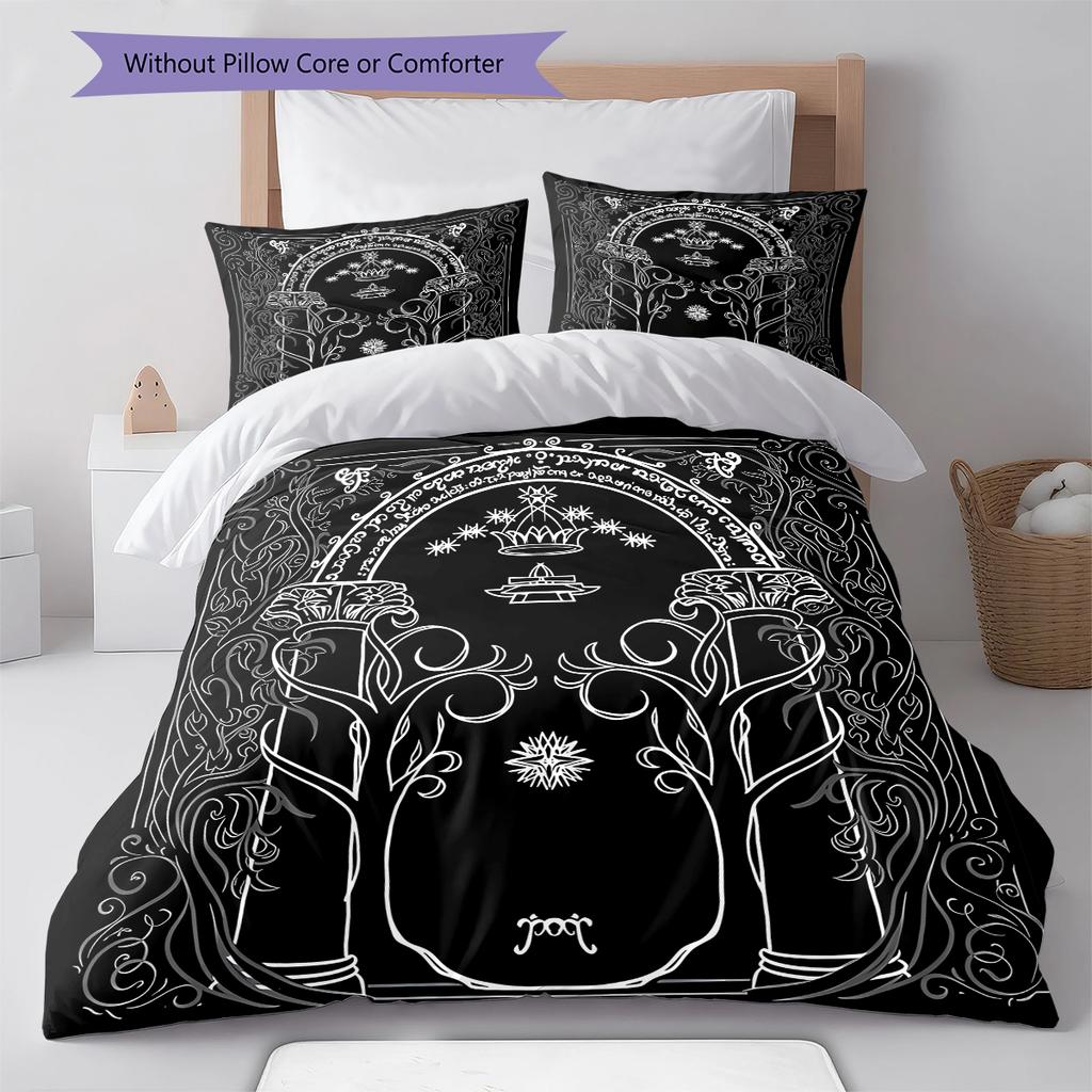 Lord Of The Rings Pattern Bedding,Quilt Set Quilt Cover Pillowcase Home Birthday Gift (1 * Duvet Cover + 2 * Pillowcase, Without Core)