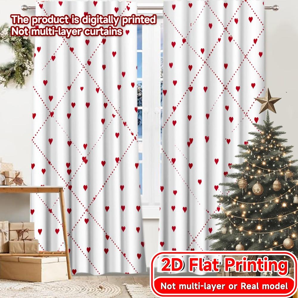 

Set Of 2 Flat Printing Heart Grid Pattern Popular Curtains Durable Polyester Fabric Room Decor Perfect Curtain W100*H70(CM)-Rod Pocket&1PCS