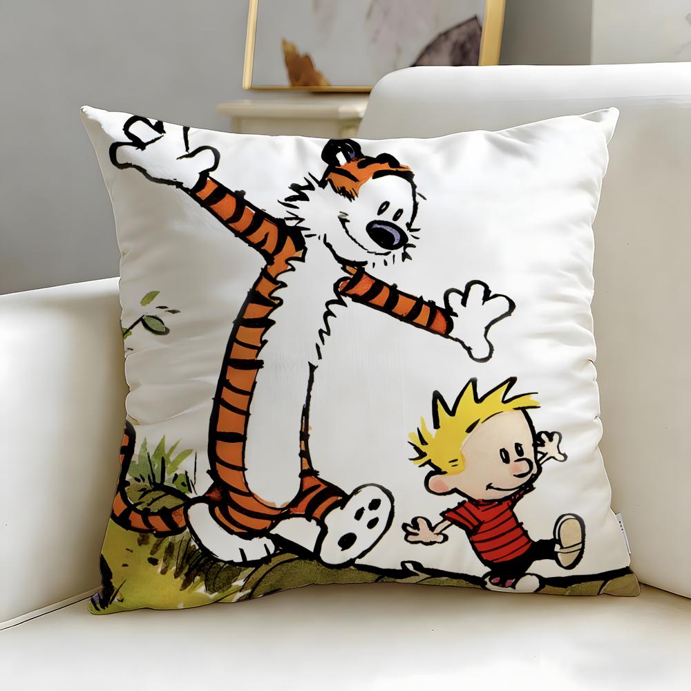 classic comic Calvin and Hobbes Cushion Cover Soft EasyWash Pillow Case Versatile for Couch Bed Travel and Office