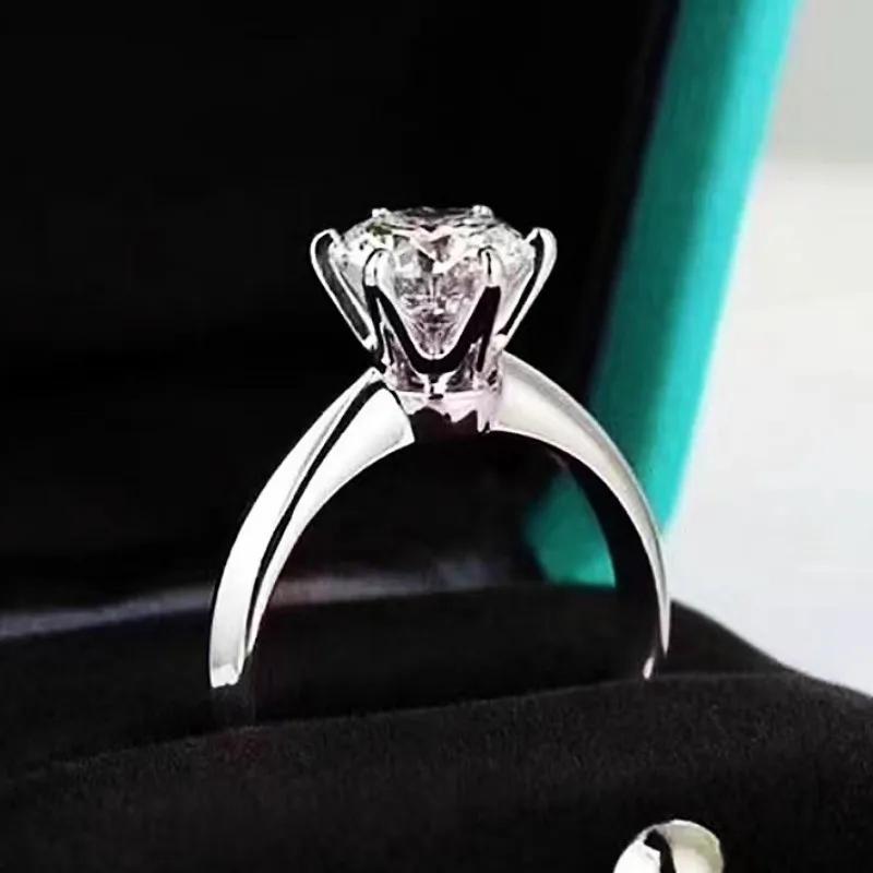 Solitaire ring Real 925 silver 1ct Moissanite cz Engagement Wedding Band Rings for women Bridal Statement Party Jewelry