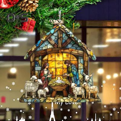 Atrapasueños con forma de belén, atrapasol para colgar en la ventana de Navidad, decoración artesanal del nacimiento de Jesús para regalo cristiano