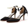 7cm Thin Heeled Large Size Sandals Banquet Women's Shoes Streamer Beaded High Heels Sandals Satin Dress Long Skirt Shoes