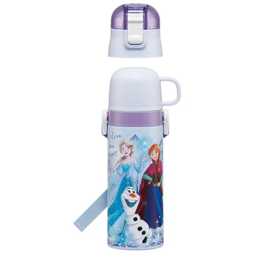 Skater Children's Water Bottle, 2-Way, 470ml (Direct Drink) or 430ml (Cup), Disney Frozen Design, Size 25, Girls, Stainless Steel, Insulated, Lightwei