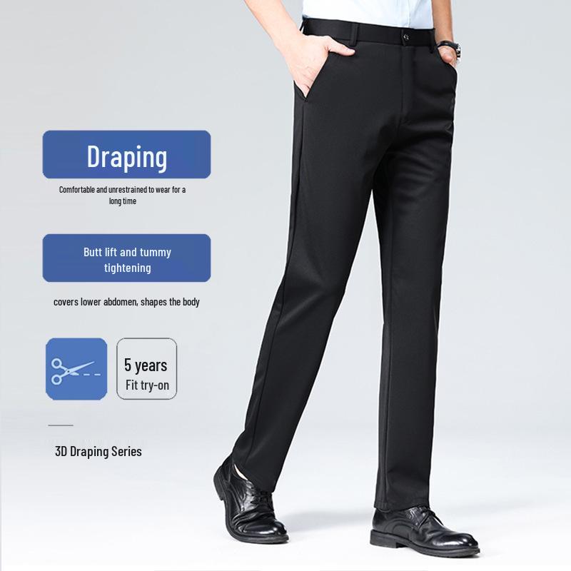 Pánské nemačkavé strečové společenské kalhoty slim fit z ledového hedvábí