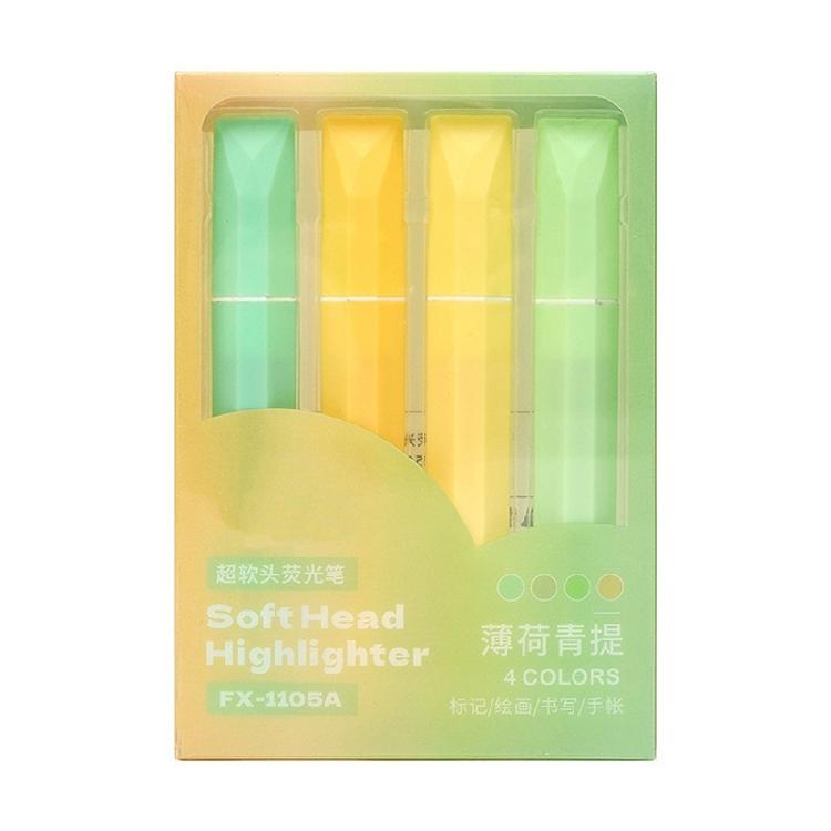 4 Pieces Ergonomic Grip Highlighter 4 Color Soft Chiseled Tip Highlighter Marker for Scrapbooking Journal Card Making