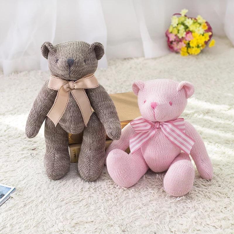 Knitted Teddy Bear Plush Toy - Creative Yarn Doll with Moveable Joints, Articulated Soft Cuddle Toy for Kids & Collectors