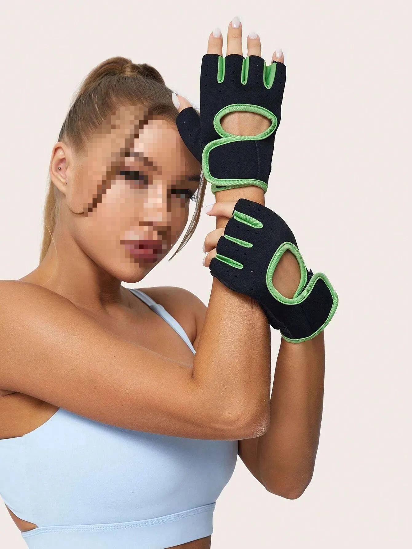

1 пара фитнес-перчаток для мужчин и женщин, дышащих, для тренировок, для езды на велосипеде, на турнике, защита запястья от скольжения зелёный
