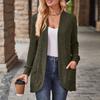 Women Ladies Solid Color Long Sleeve Length Cardigan Sweater Coat Top